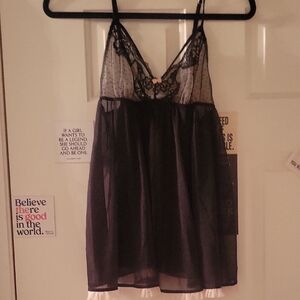 Victoria's Secret Black Lace Chemise with Sheer Details